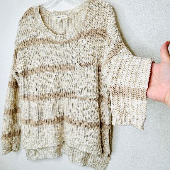 Lovestitch Marble Tan & Taupe Stripe Loose Knit Hi-Low Sweater M - Picture 1 of 14